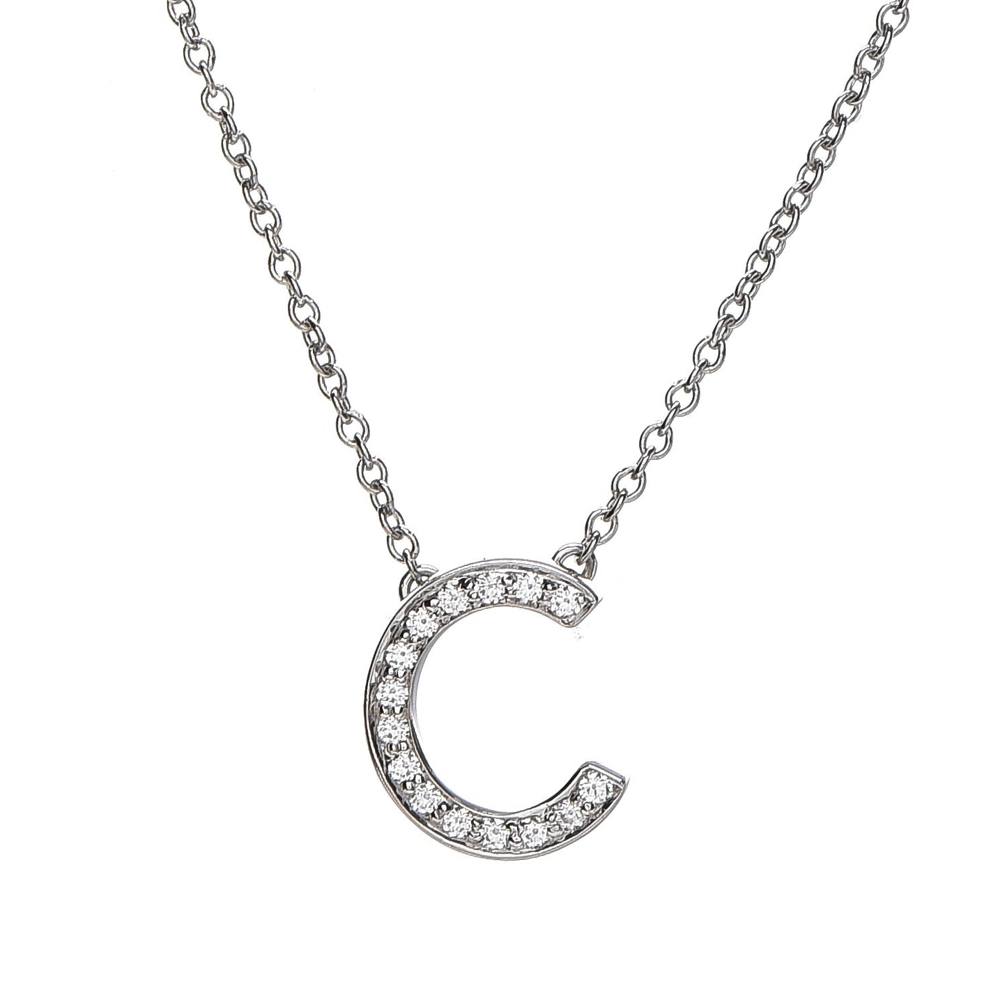 Platinum Diamond Letters C Pendant Necklace