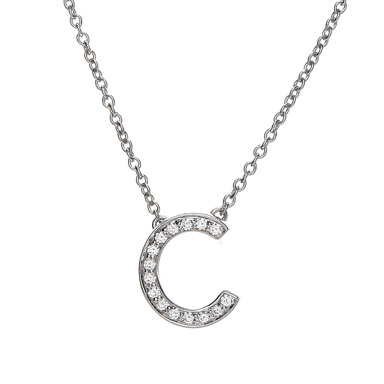 Tiffany Platinum Diamond Letters C Pendant Necklace 4 of 6