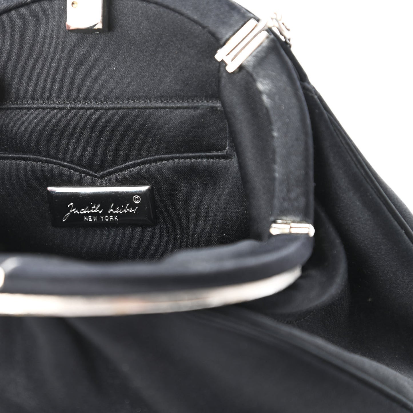 Satin Crystal Pleated Evening Bag Black