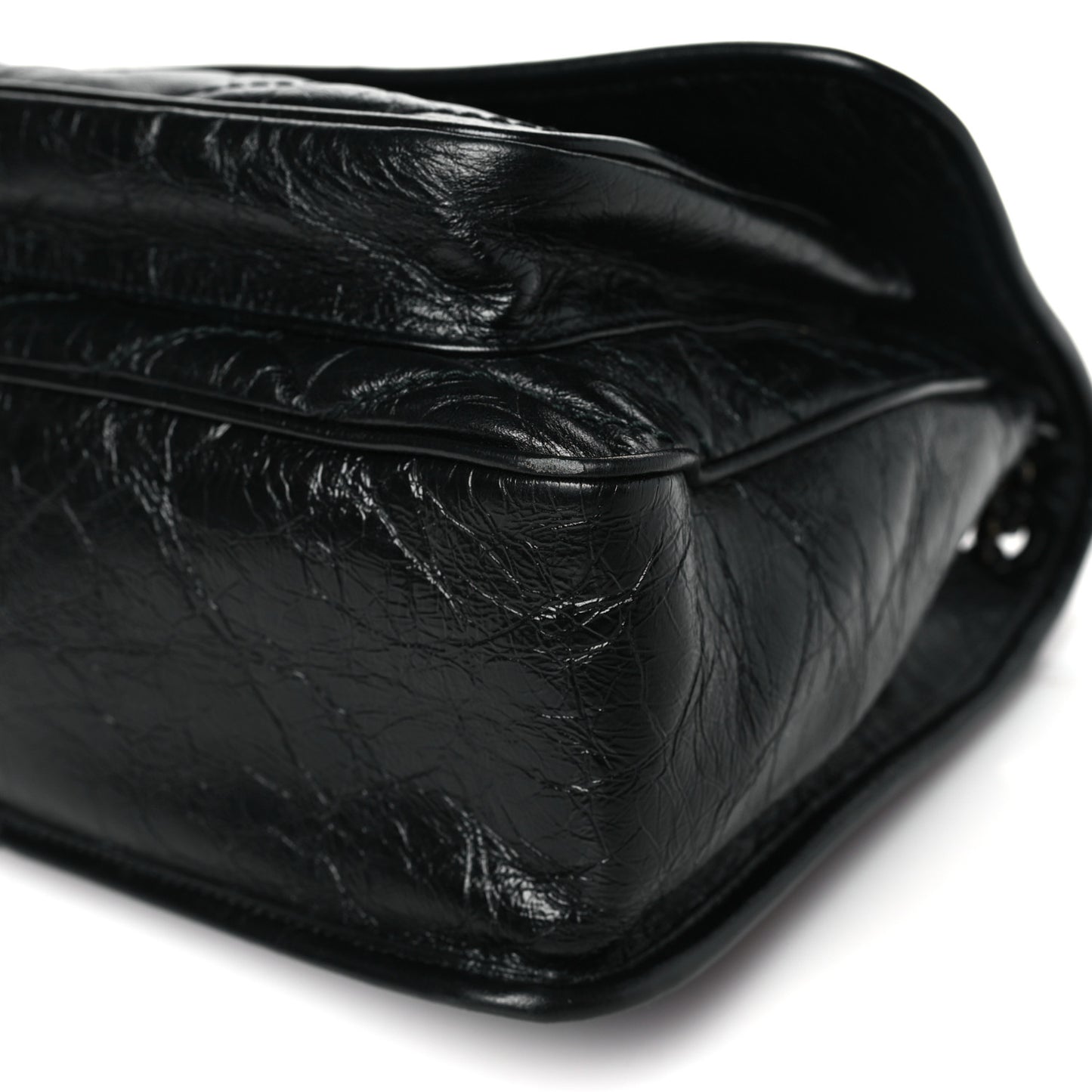 Crinkled Calfskin Matelasse Monogram Medium Niki Chain Satchel Black