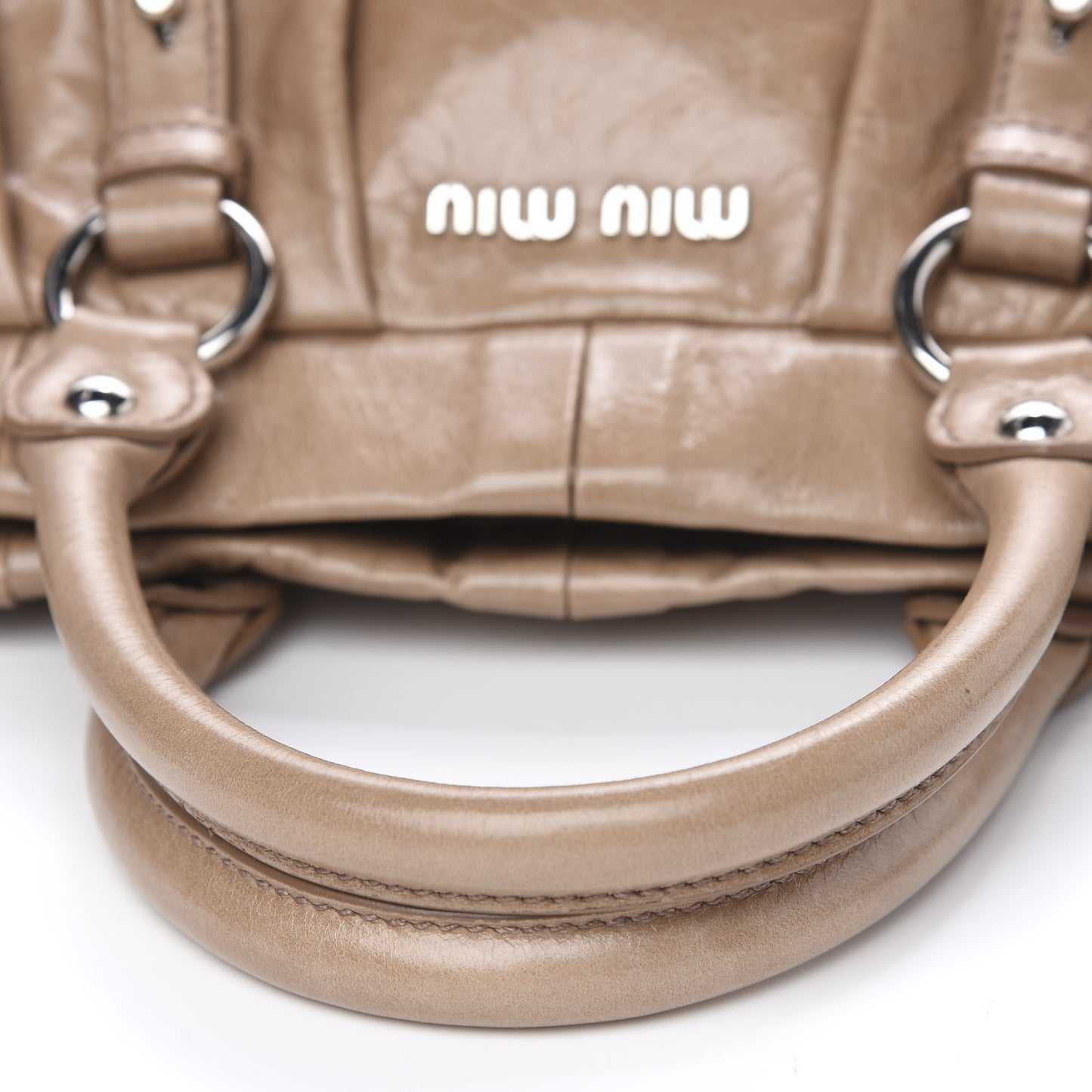 Vitello Shine Top Handle Satchel Cammeo