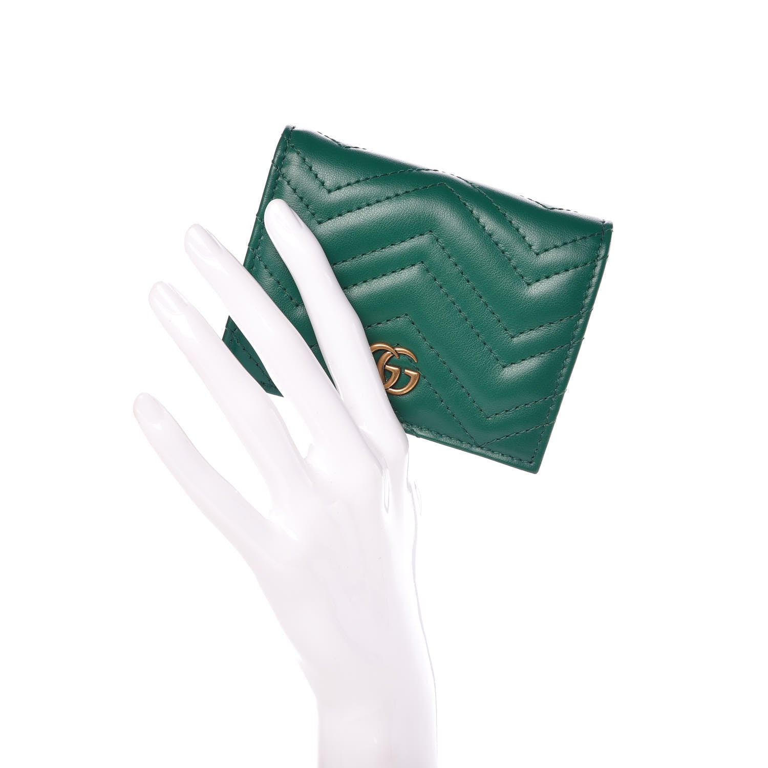 Gucci Calfskin Matelasse GG Marmont Card Case Wallet Emerald 2 of 8
