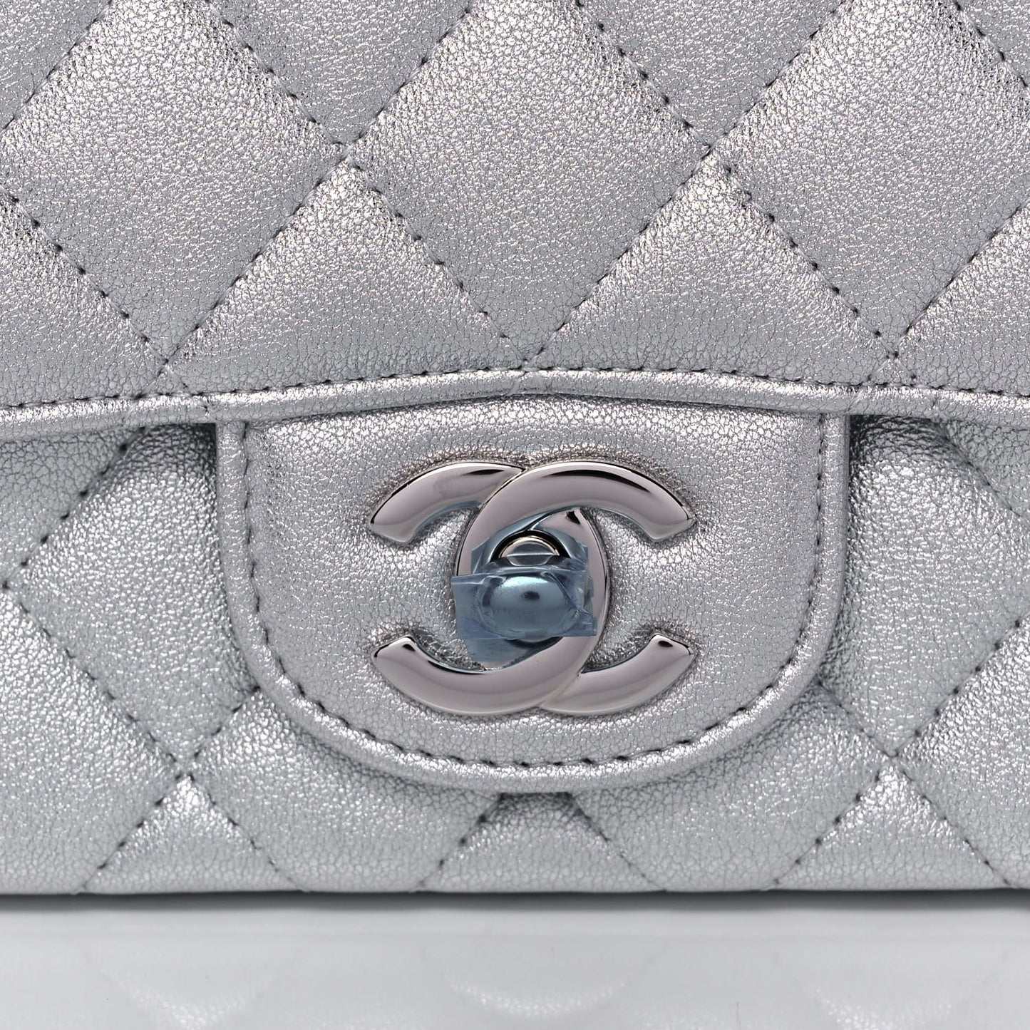 Metallic Lambskin Quilted Mini Square Flap Silver