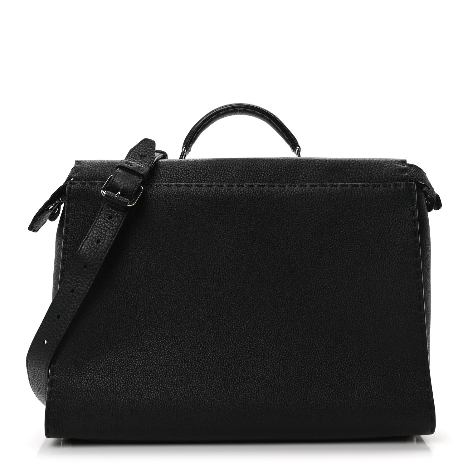 Fendi Cuoio Romano Selleria Metal Stitch Large Mens Peekaboo Iconic Essential Satchel Black 1 of 9