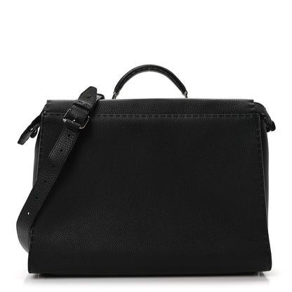 Fendi Cuoio Romano Selleria Metal Stitch Large Mens Peekaboo Iconic Essential Satchel Black 1 of 9