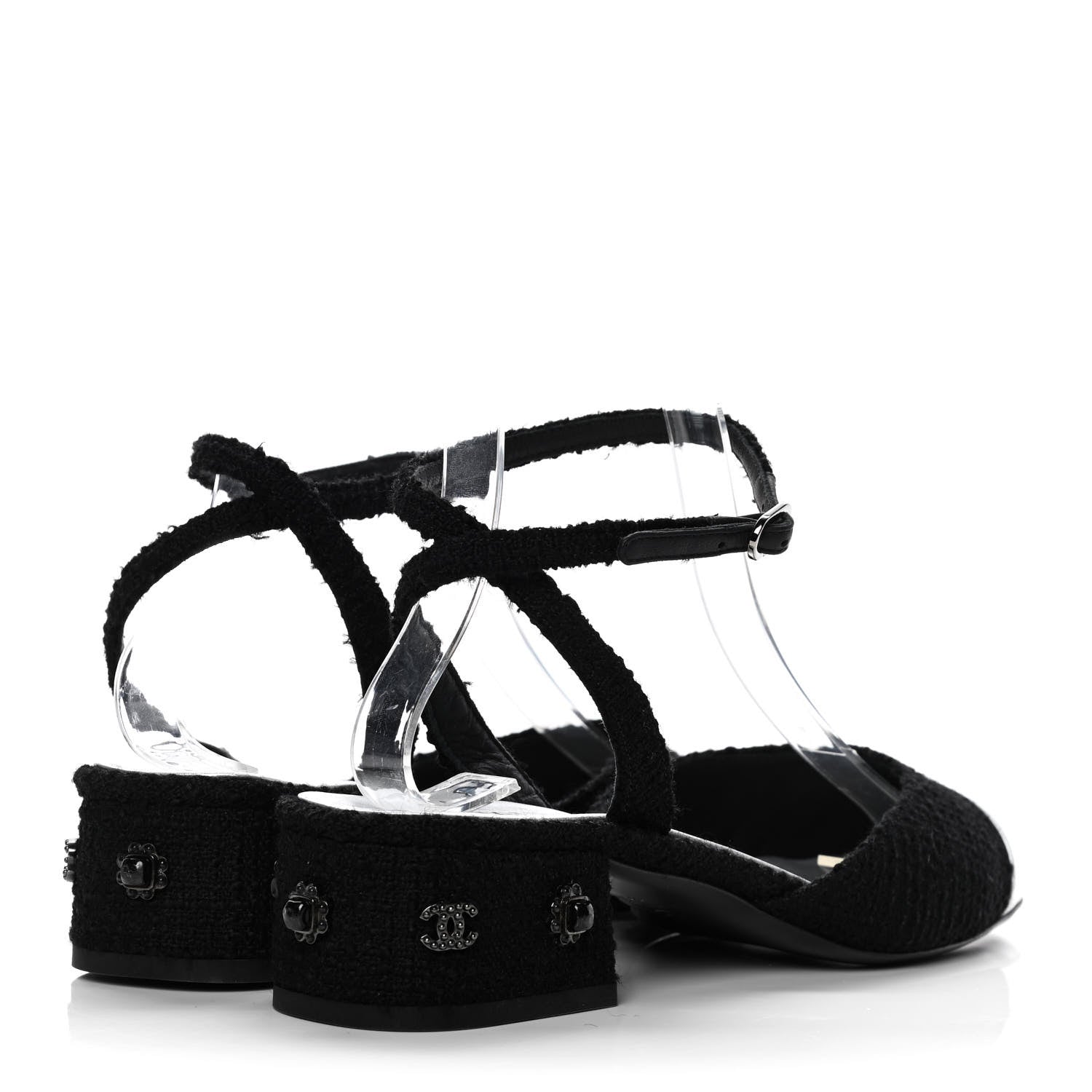 Chanel Tweed Iridescent Calfskin Cap Toe CC Slingback Pumps 39 Black Silver 3 of 9