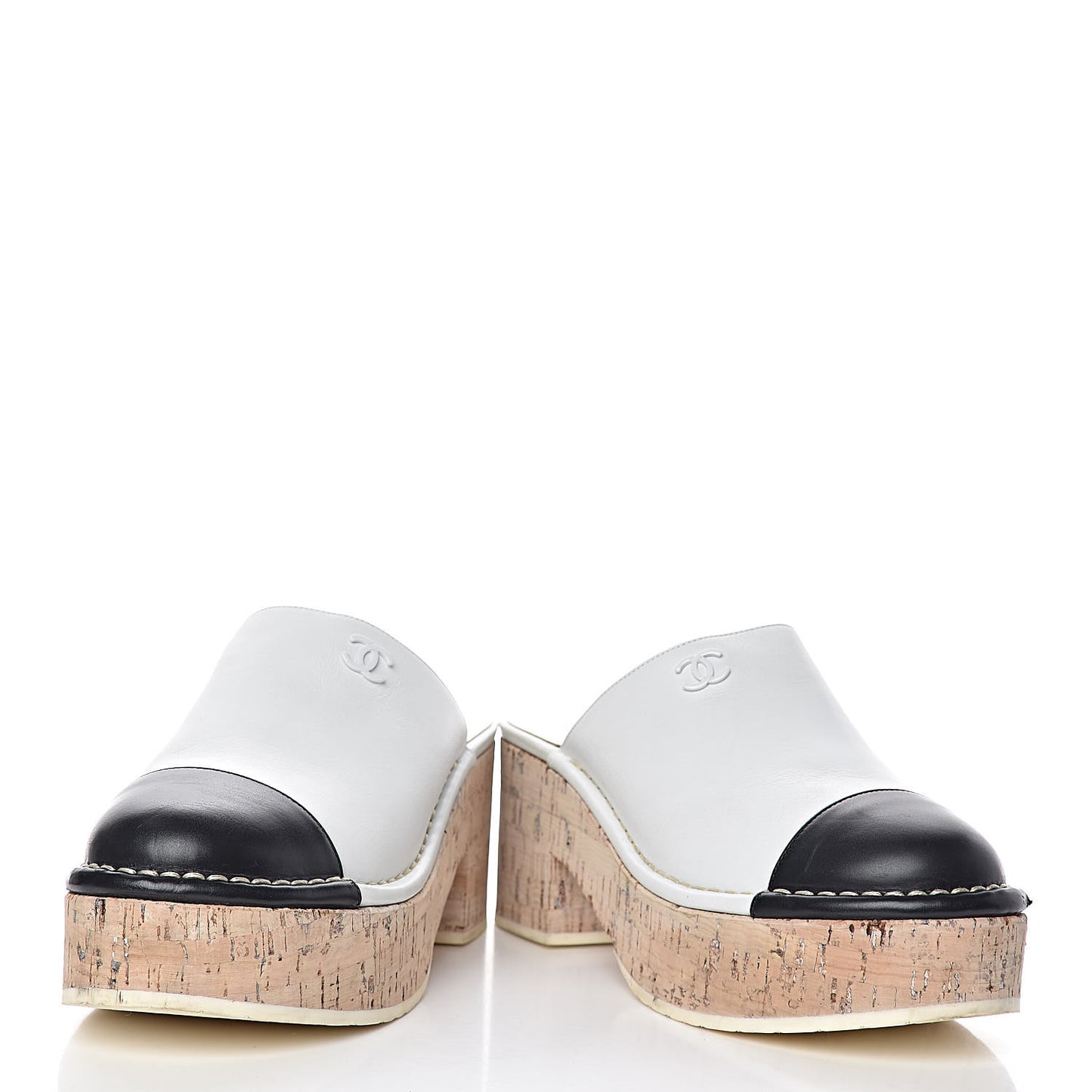 Calfskin Cork Cap Toe CC Clogs 38 White Black