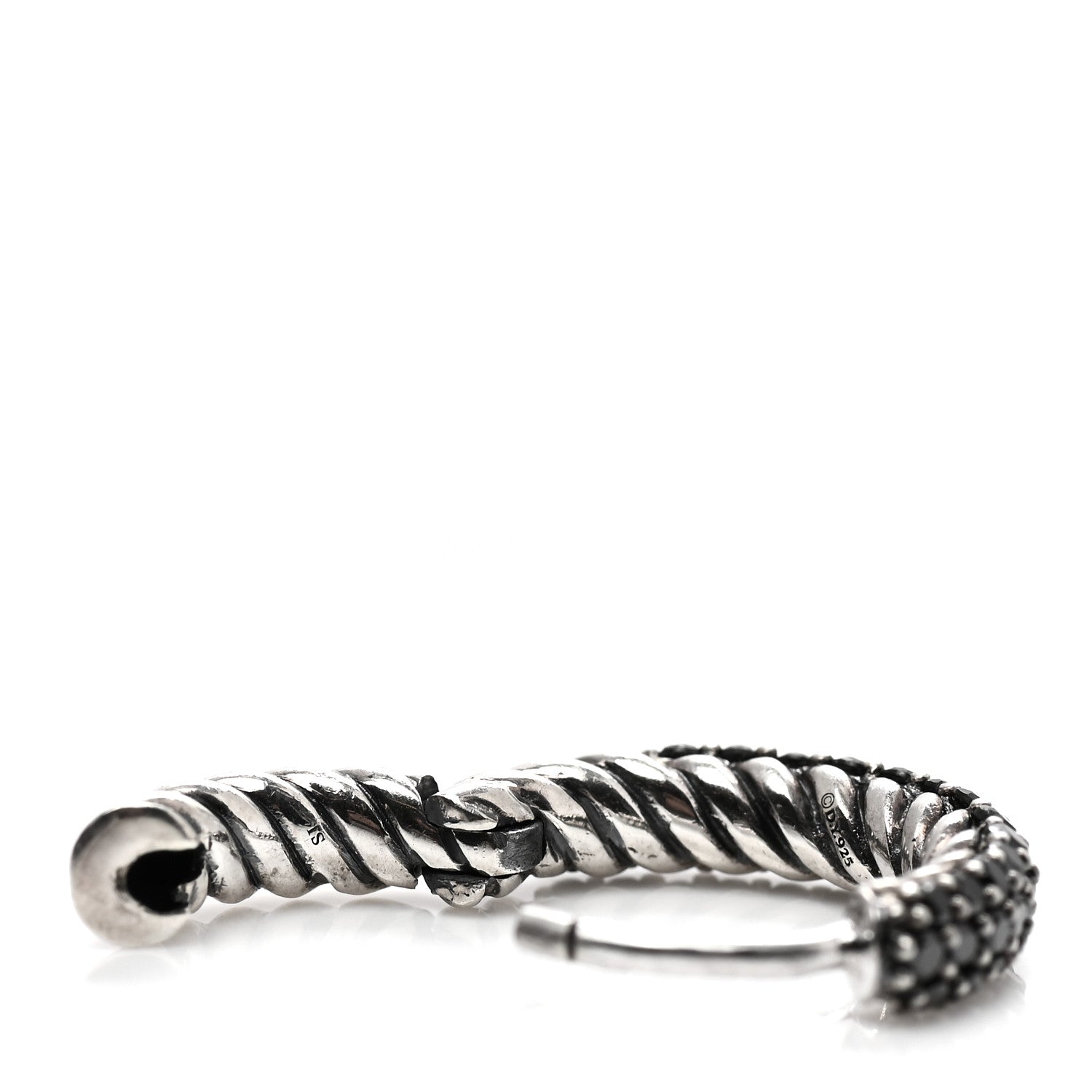 David Yurman Sterling Silver Black Diamond Petite Pave Huggie Hoop Earrings 5 of 6