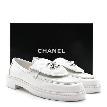 Chanel Shiny Lambskin Quilted CC Turnlock Loafers 37 White 10 of 10