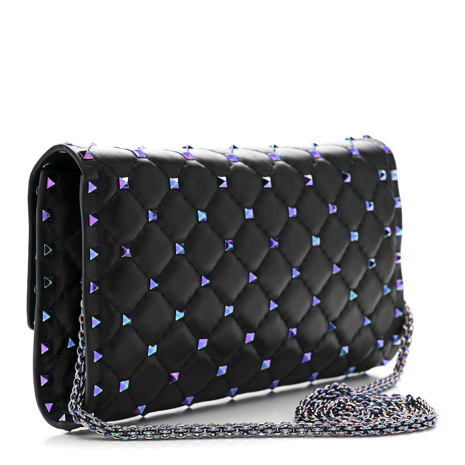 Valentino Garavani Lambskin Oil Slick Rockstud Spike Wallet on Chain Black 3 of 10