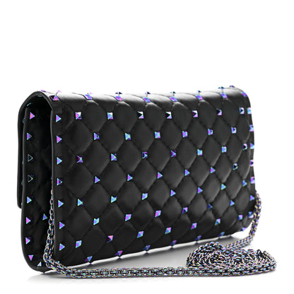 Valentino Garavani Lambskin Oil Slick Rockstud Spike Wallet on Chain Black 3 of 10