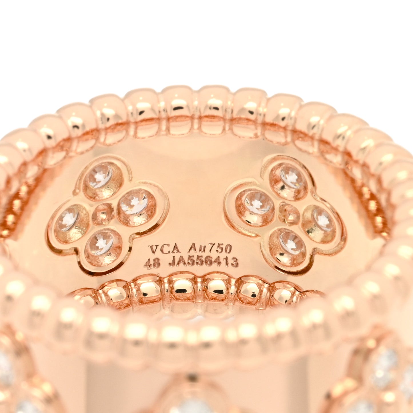 18K Rose Gold Diamond Small Perlee Clovers Ring 48/4.5