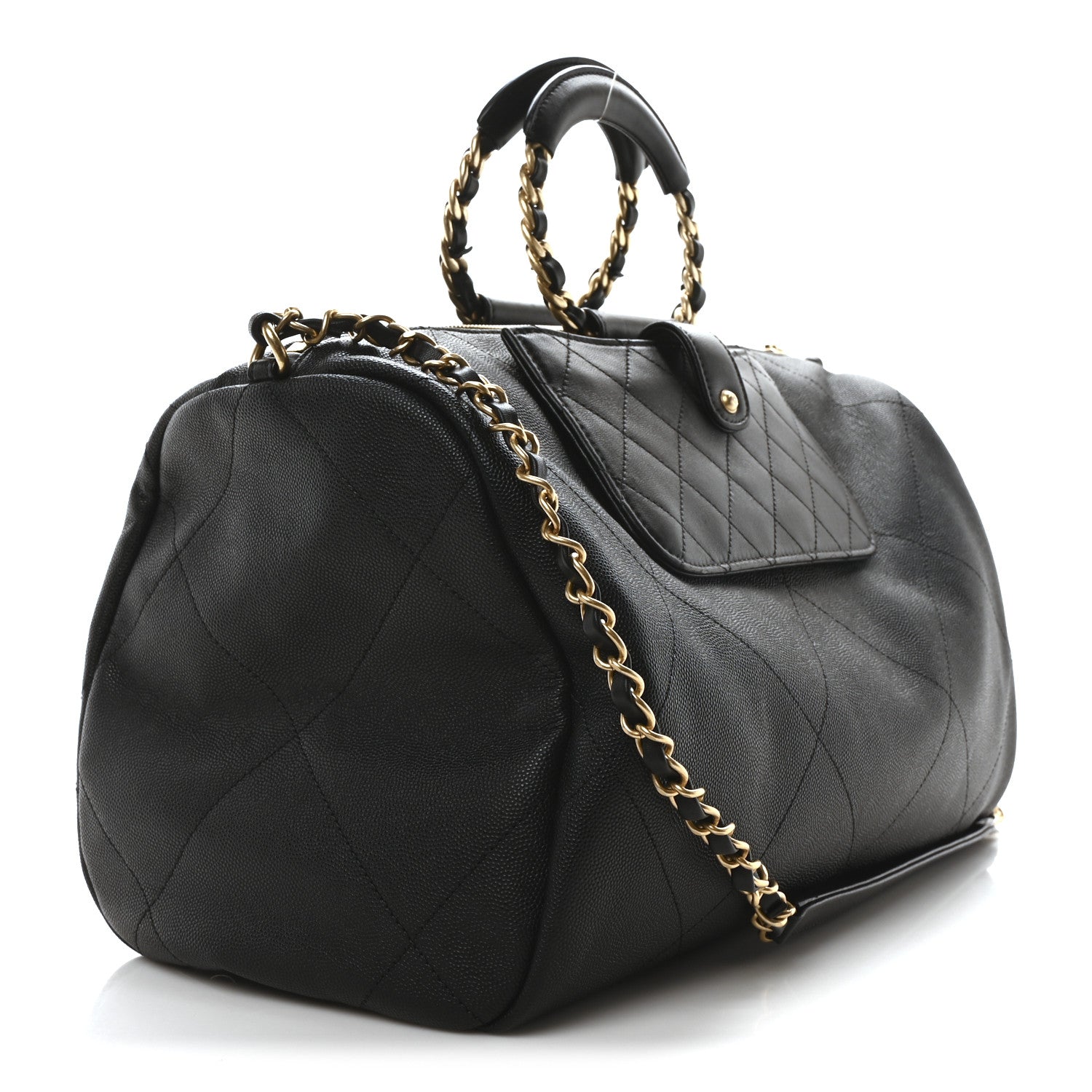 Chanel Grained Calfskin Lambskin Quilted Large Bowling Bag Black 3 of 10