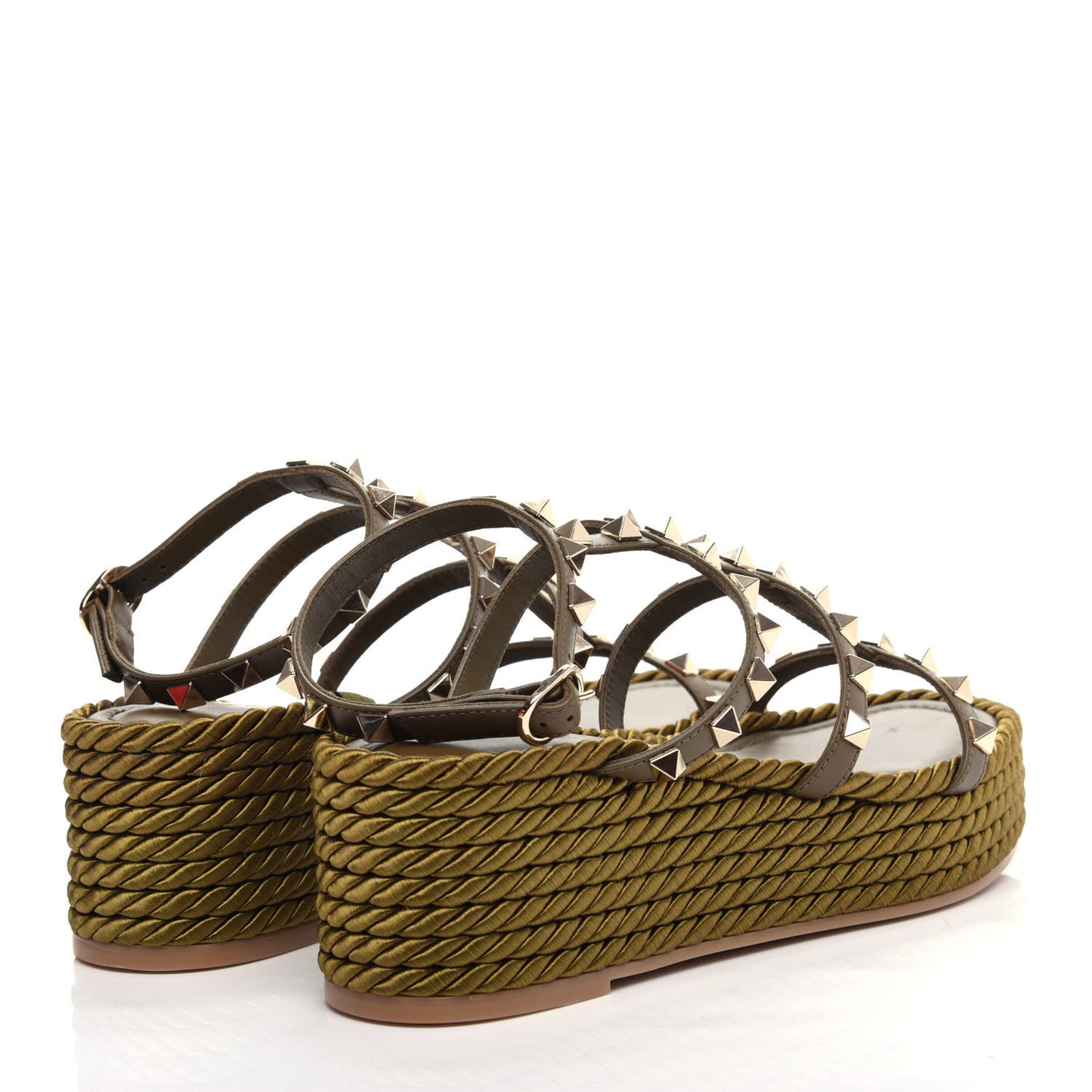 Calfskin Rockstud Ankle Strap Torchon Espadrille Caged 30/55mm Sandals 37 Lichen