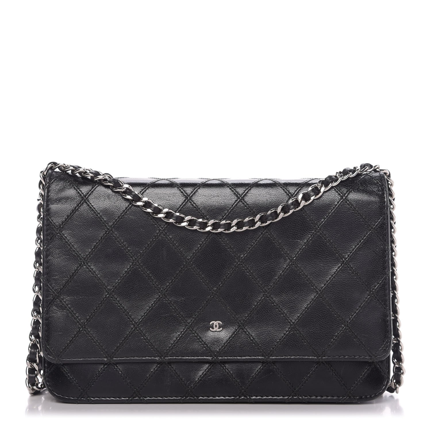 Chanel Lambskin Diamond Stitched Wallet On Chain WOC Black 1 of 10