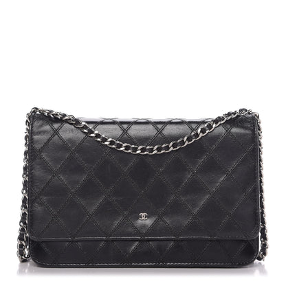 Chanel Lambskin Diamond Stitched Wallet On Chain WOC Black 1 of 10