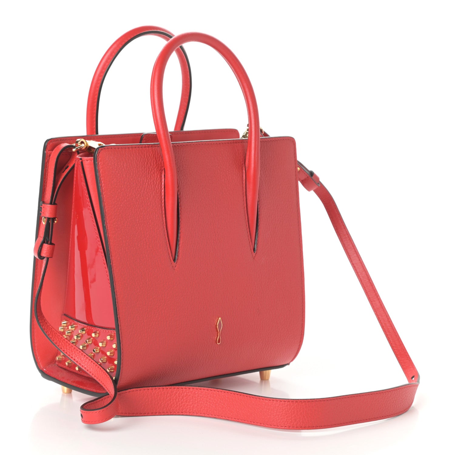 Christian Louboutin Calfskin Patent Studded Small Paloma Red 3 of 9