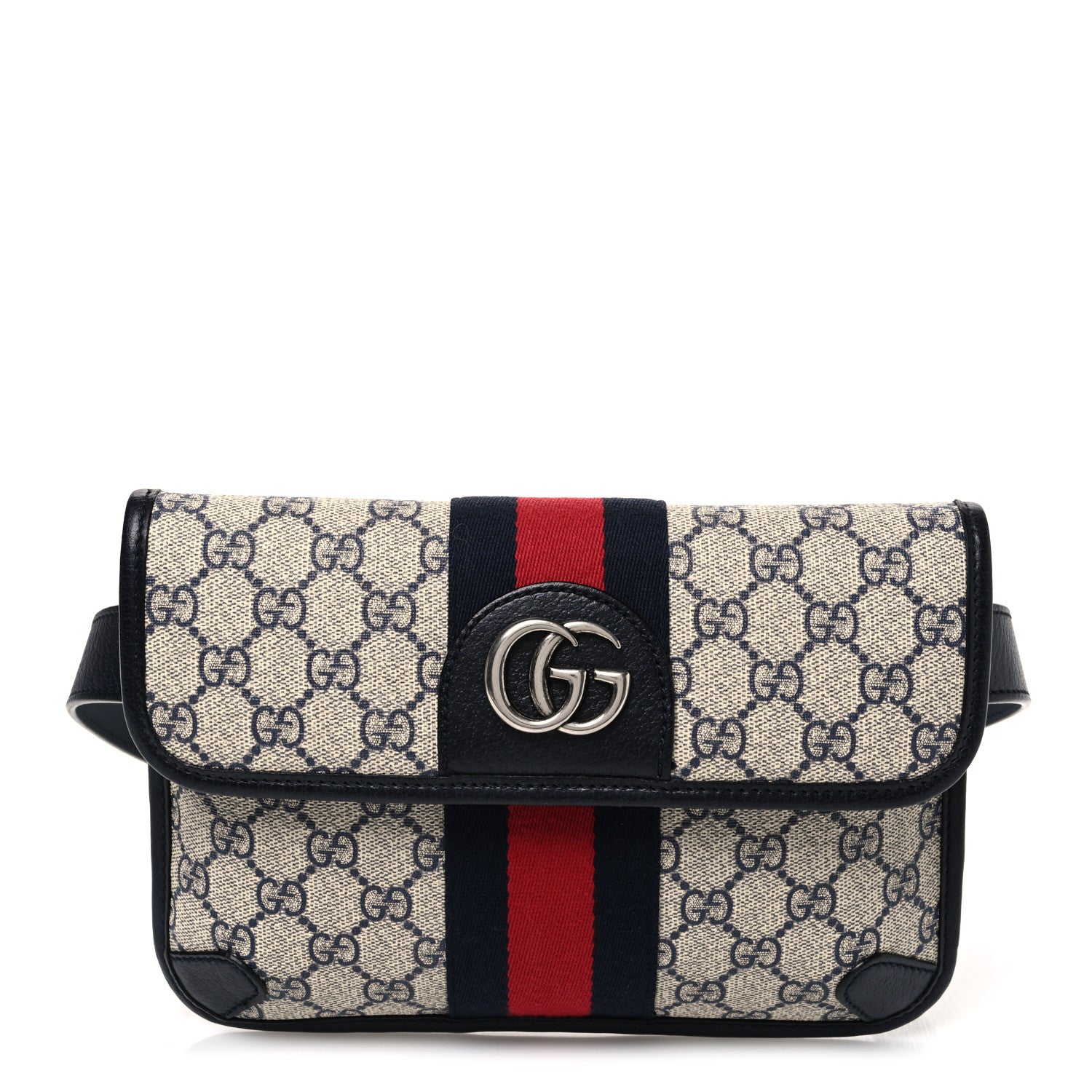 Gucci GG Supreme Monogram Web Small Ophidia Belt Bag 95 38 Beige Navy 1 of 10