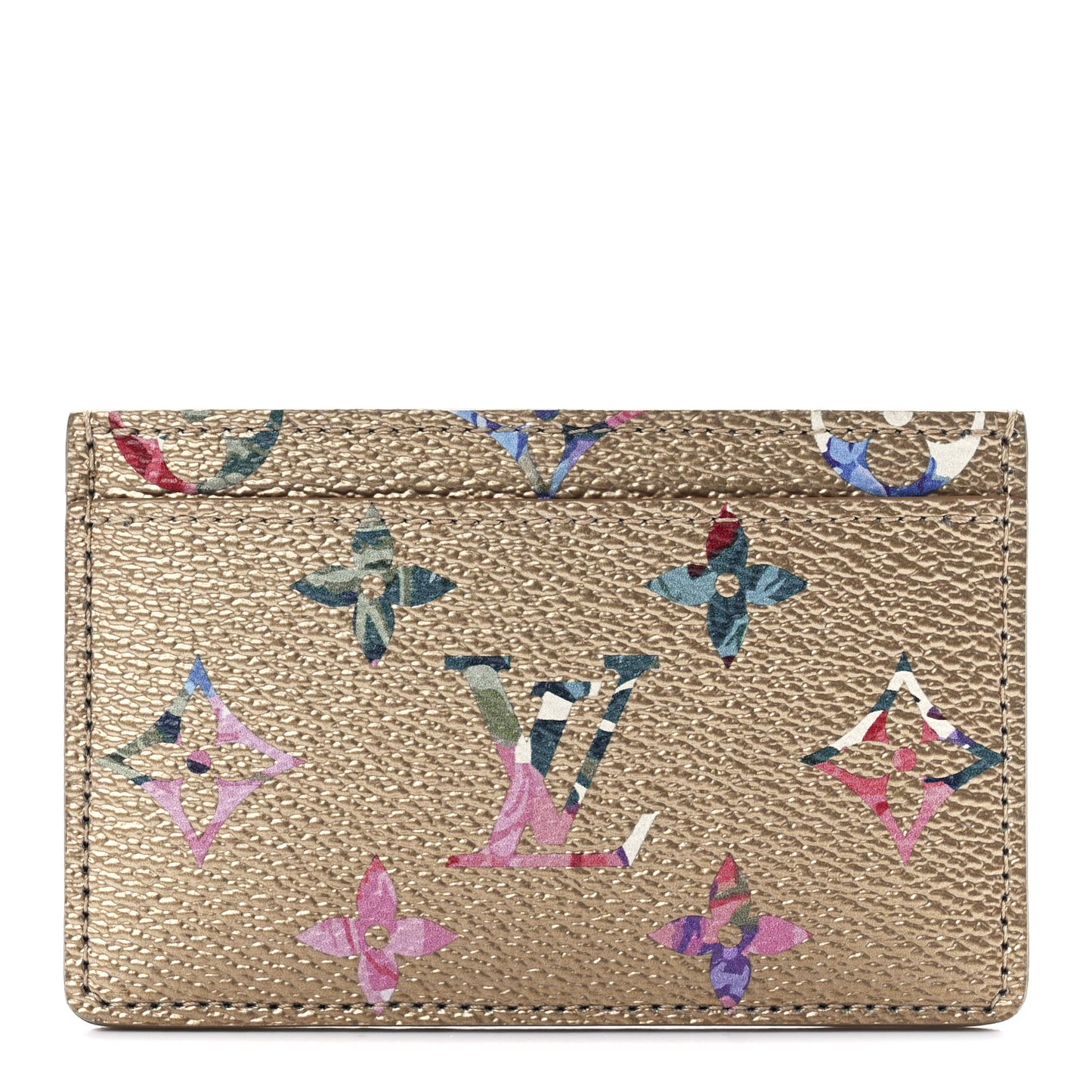 Metallic Monogram LV Garden Card Holder Gold