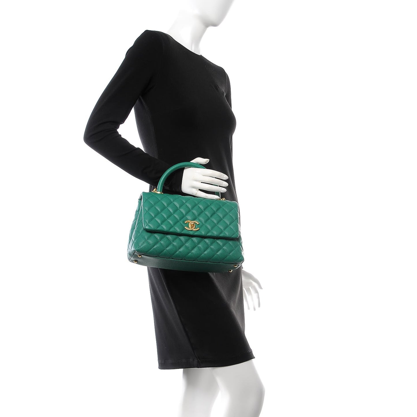 Caviar Quilted Small Coco Handle Flap Green