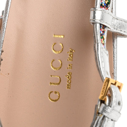 Gucci Glitter Nappa Silk Horsebit 75mm Slingback Pumps 41 Multicolor Argento 7 of 9