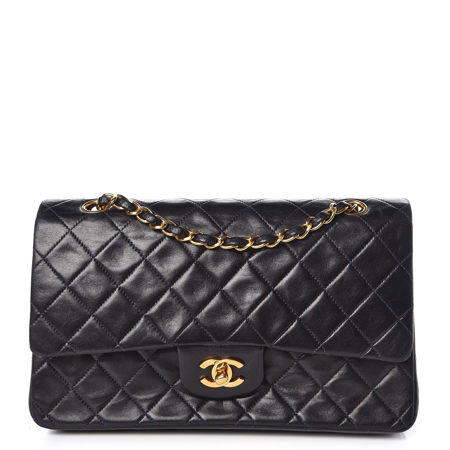 Chanel Lambskin Quilted Medium Double Flap Navy 1 of 9