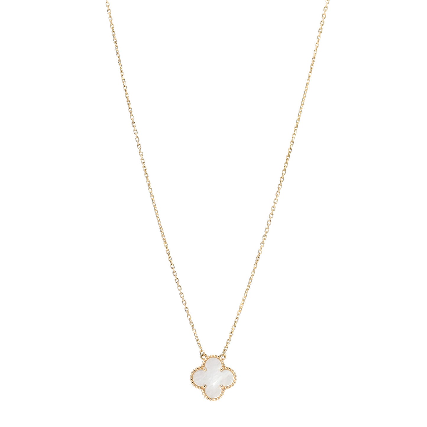 18K Yellow Gold Mother of Pearl Vintage Alhambra Pendant Necklace