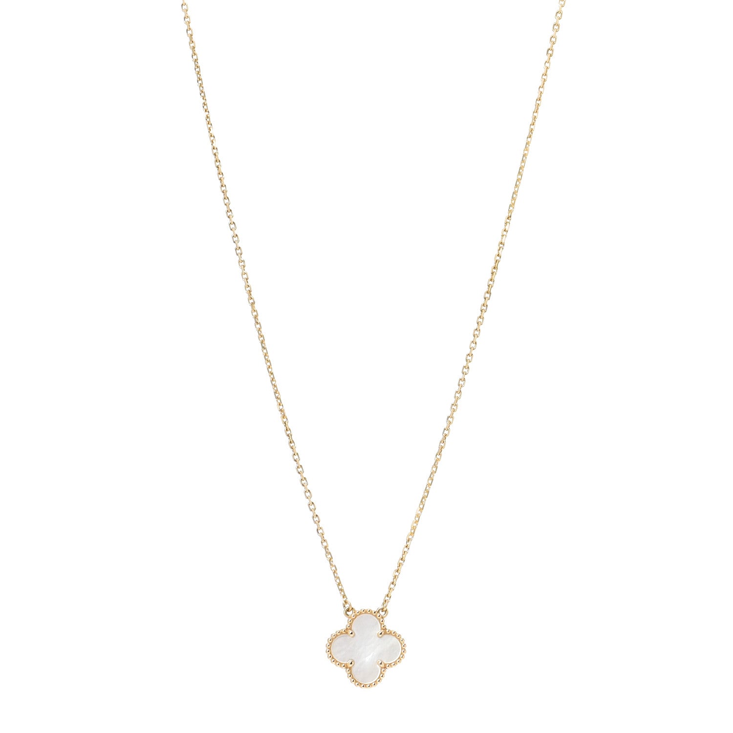 Van Cleef & Arpels 18K Yellow Gold Mother of Pearl Vintage Alhambra Pendant Necklace 1 of 7