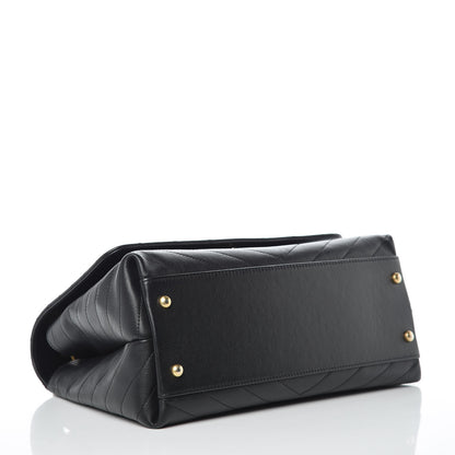 Chanel Grained Calfskin Elaphe Stitched Medium Chevron Chic Top Handle Flap Black 4 of 13