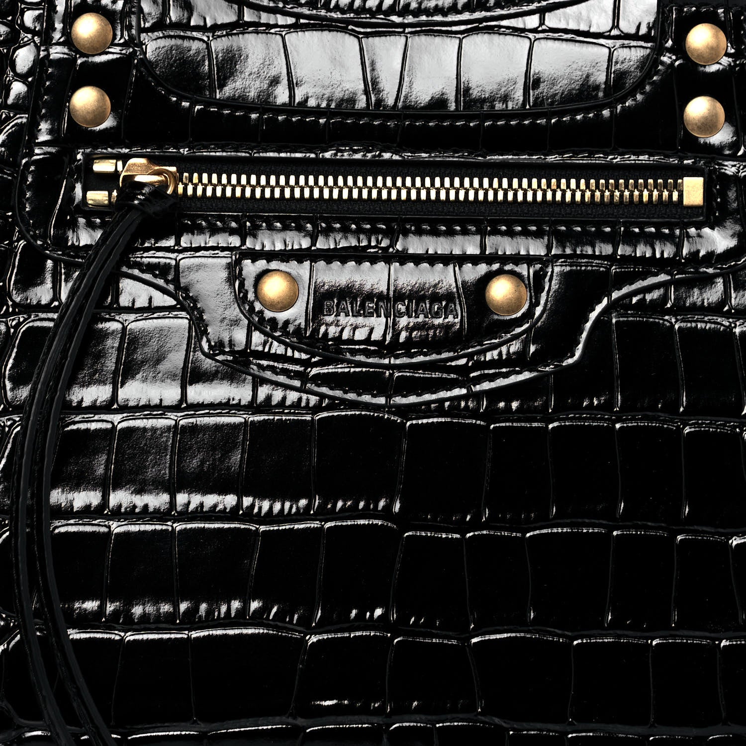 Balenciaga Shiny Supple Calfskin Crocodile Embossed Brass Hardware Neo Classic City Black 11 of 11