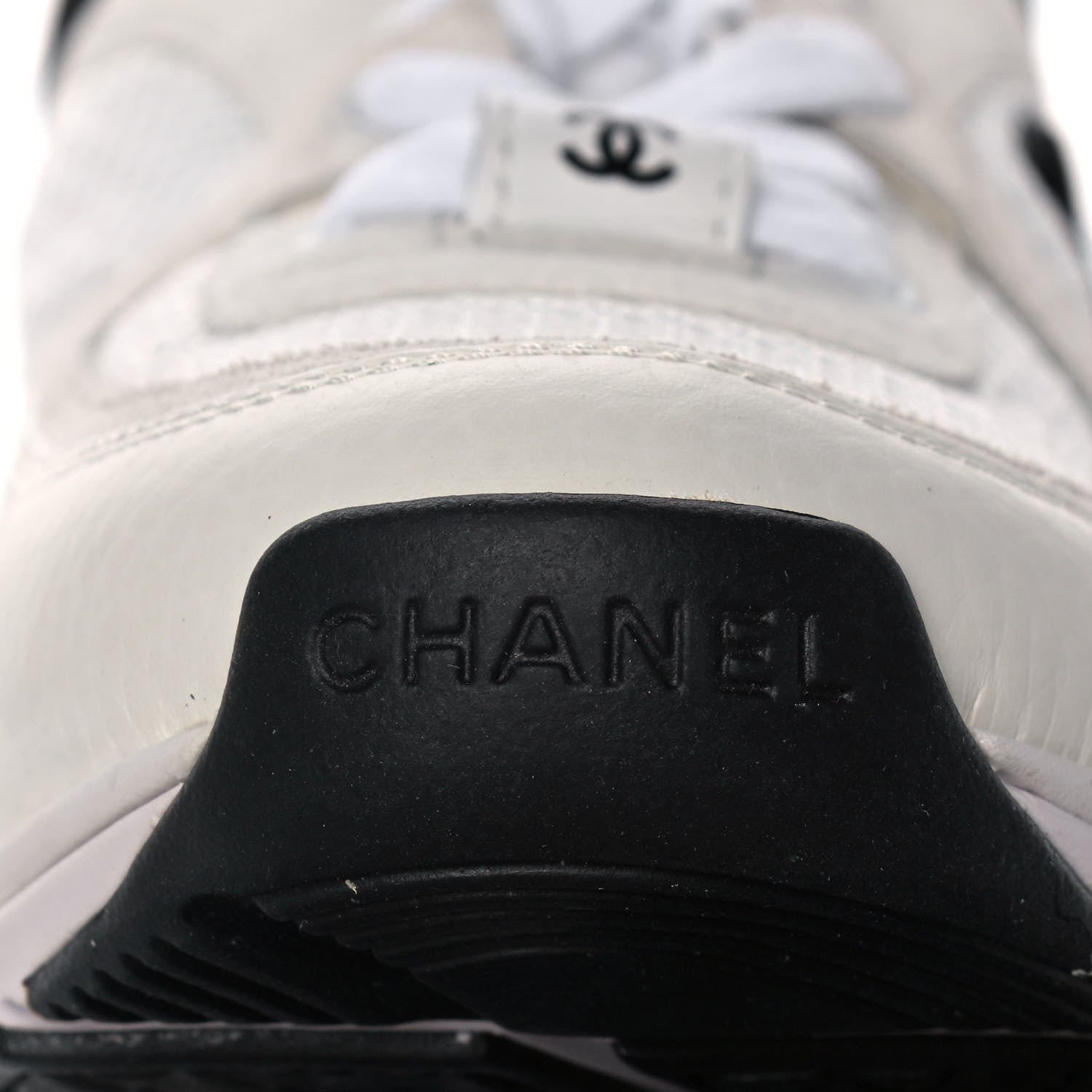 Chanel Mesh Suede Calfskin Grained Calfskin Womens CC Sneakers 37 White Black 10 of 11