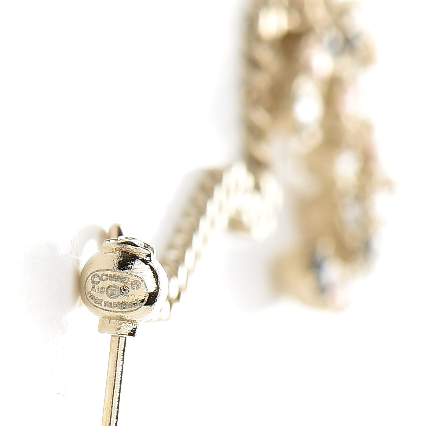 Crystal CC Drop Earrings Pink Grey Gold