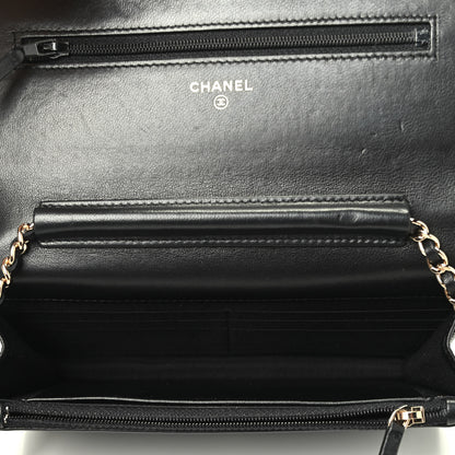 Chanel Lambskin Camellia Wallet on Chain WOC Black 5 of 10
