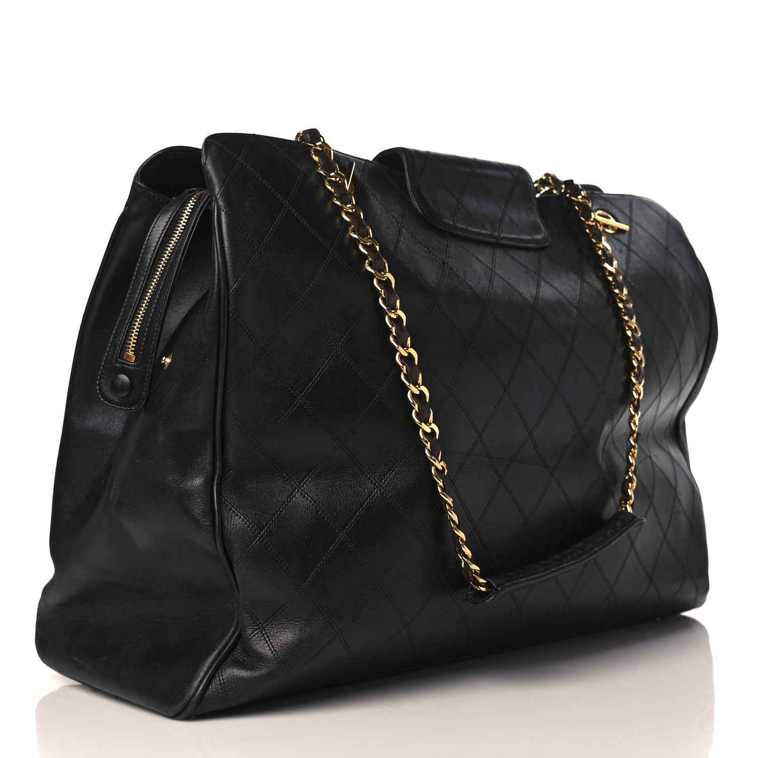Chanel Calfskin Stitched XL Weekender Black 3 of 10