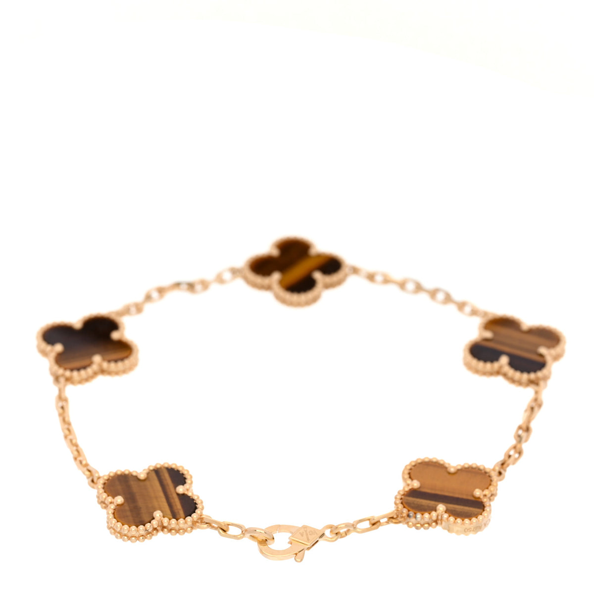Van Cleef & Arpels 18K Yellow Gold Tiger Eye 5 Motifs Vintage Alhambra Bracelet 2 of 4