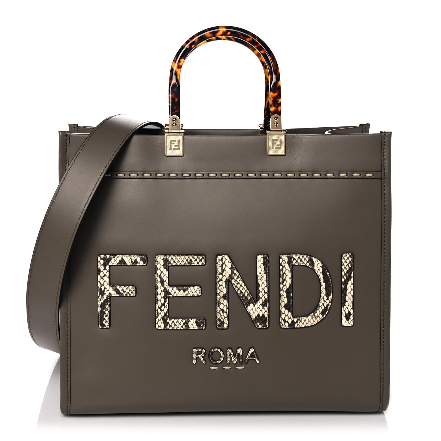Vitello King Plexiglass Elaphe Python Print Logo Medium Fendi Sunshine Shopper Tote Tartufo Daisy Roccia