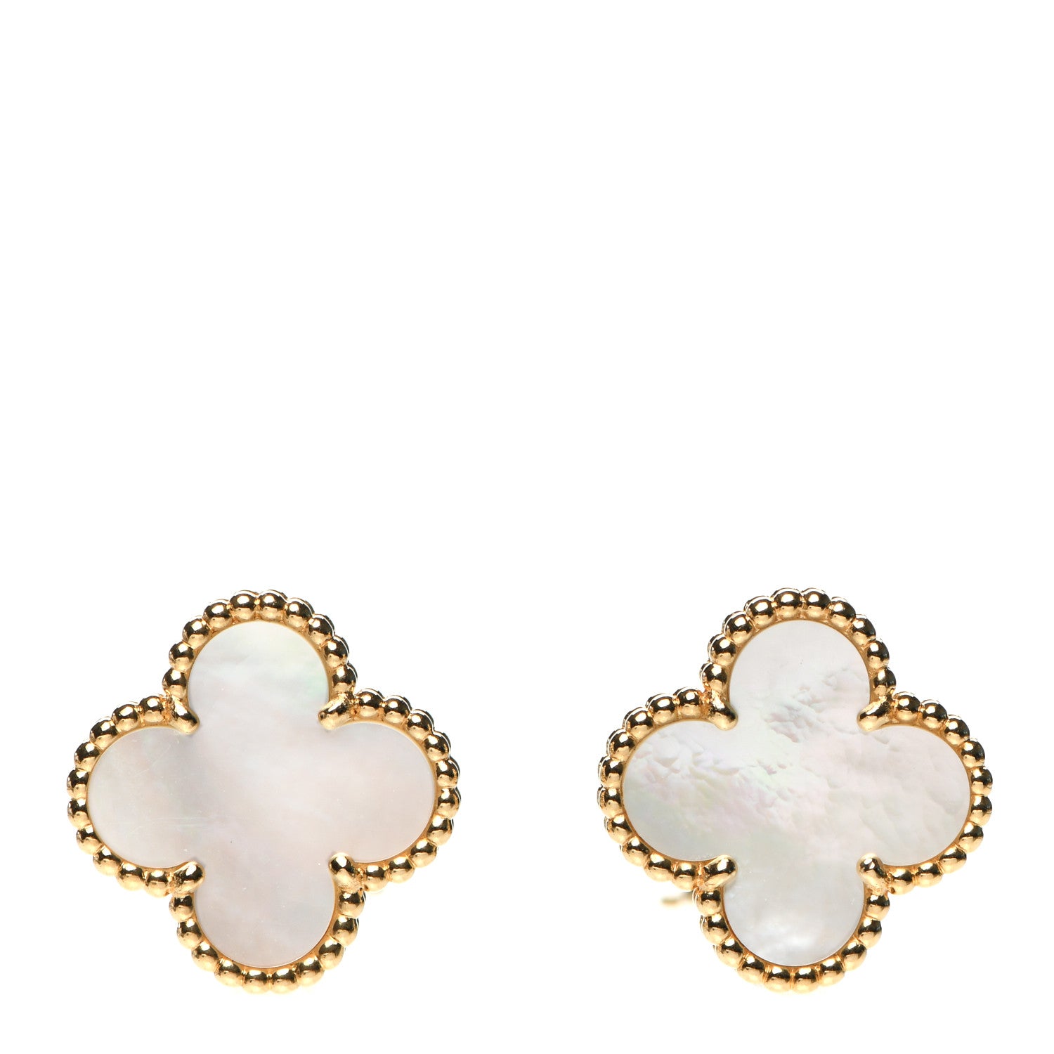 Van Cleef & Arpels 18K Yellow Gold Mother of Pearl Vintage Alhambra Earrings 1 of 6
