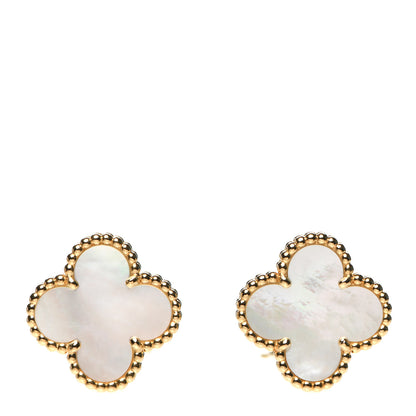 Van Cleef & Arpels 18K Yellow Gold Mother of Pearl Vintage Alhambra Earrings 1 of 6