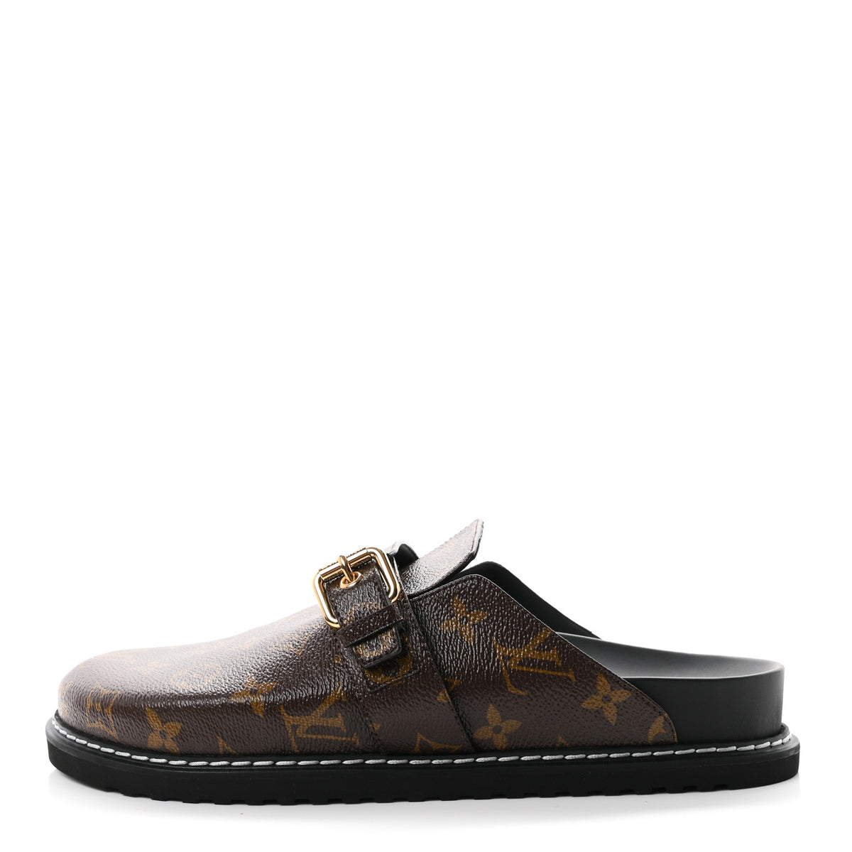 Patent Monogram Womens Cosy Flat Comfort Clog Mules 41 Brown