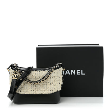 Chanel Tweed Calfskin Quilted Small Gabrielle Hobo Ivory Black 11 of 11