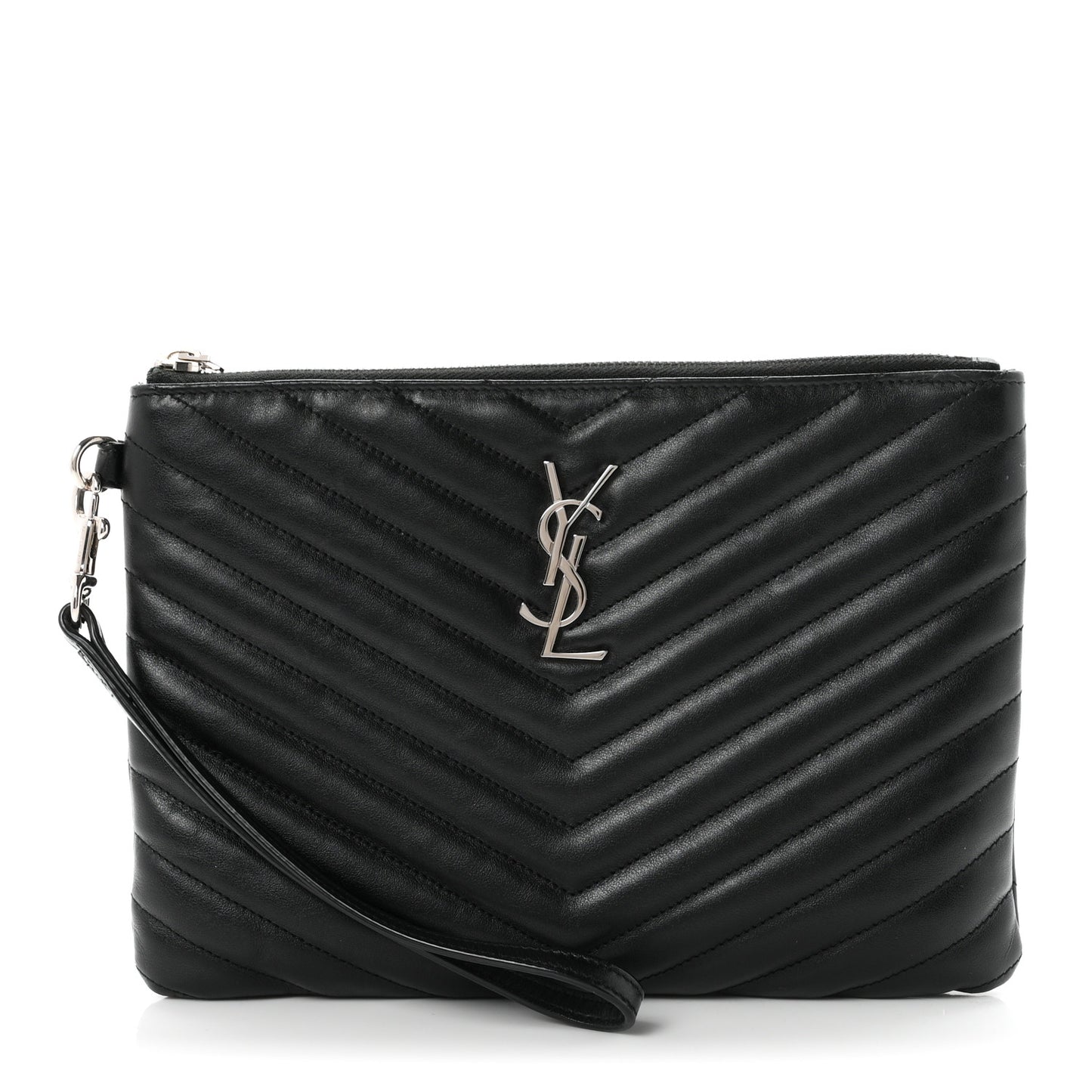 Calfskin Matelasse Chevron Monogram A5 Wristlet Black