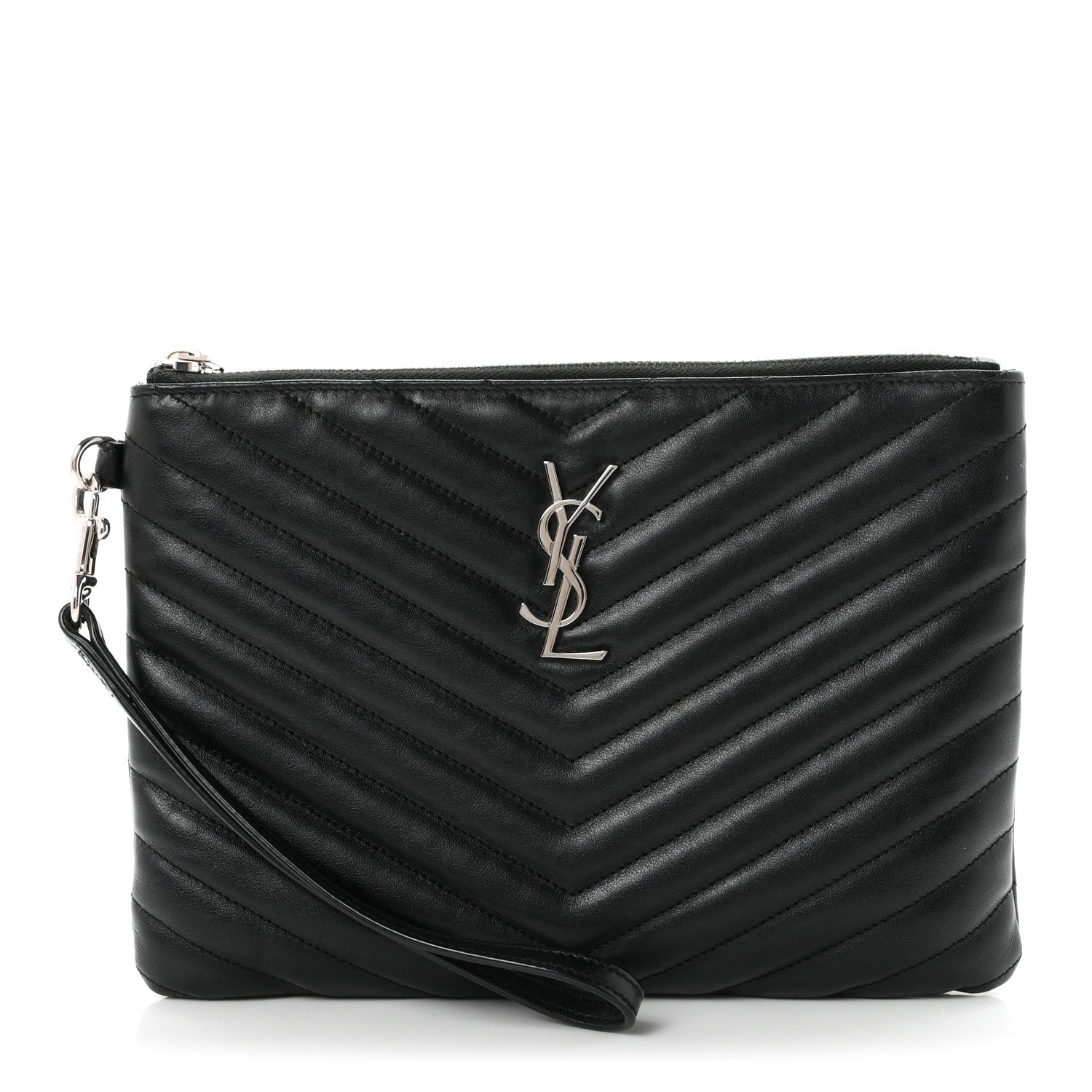 Saint Laurent Calfskin Matelasse Chevron Monogram A5 Wristlet Black 1 of 8