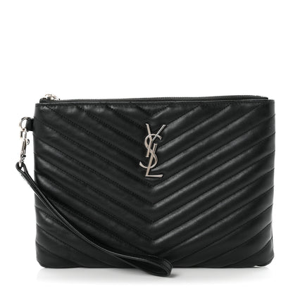 Saint Laurent Calfskin Matelasse Chevron Monogram A5 Wristlet Black 1 of 8