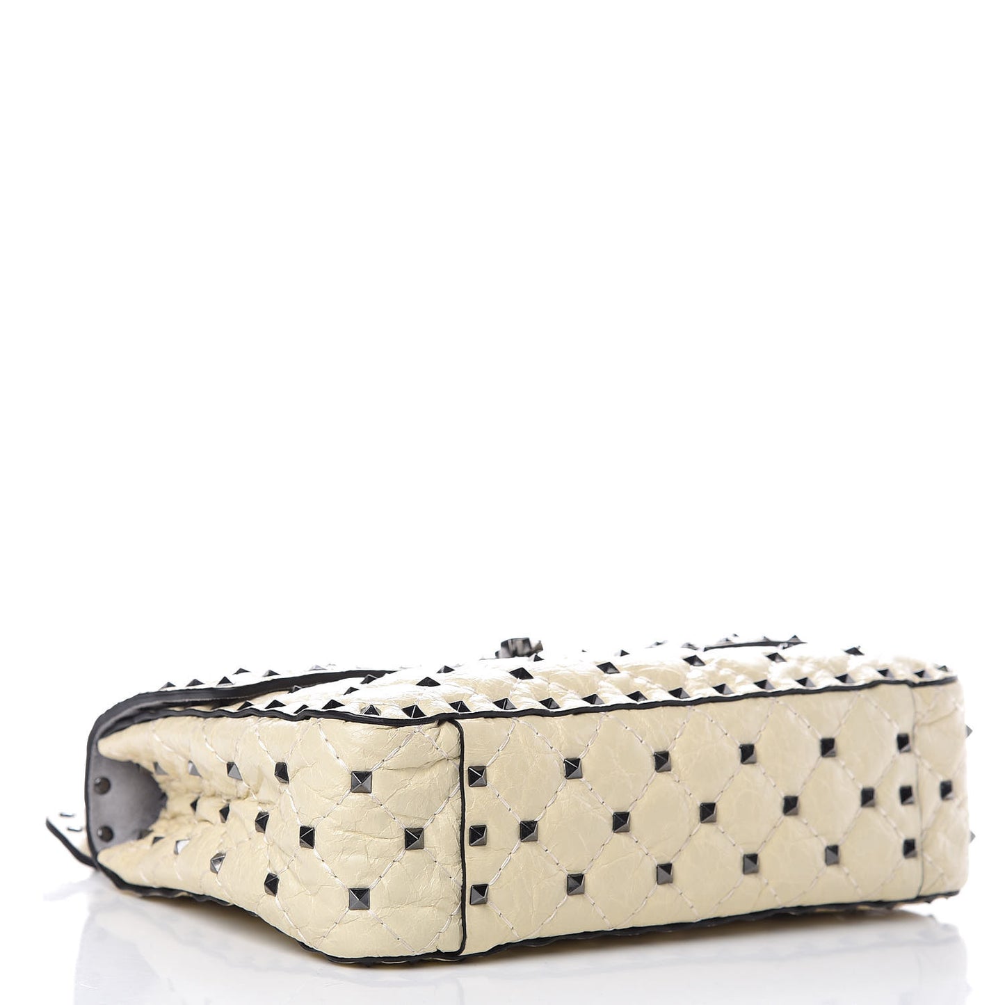 Craquele Nappa Medium Rockstud Spike Shoulder Bag Light Ivory