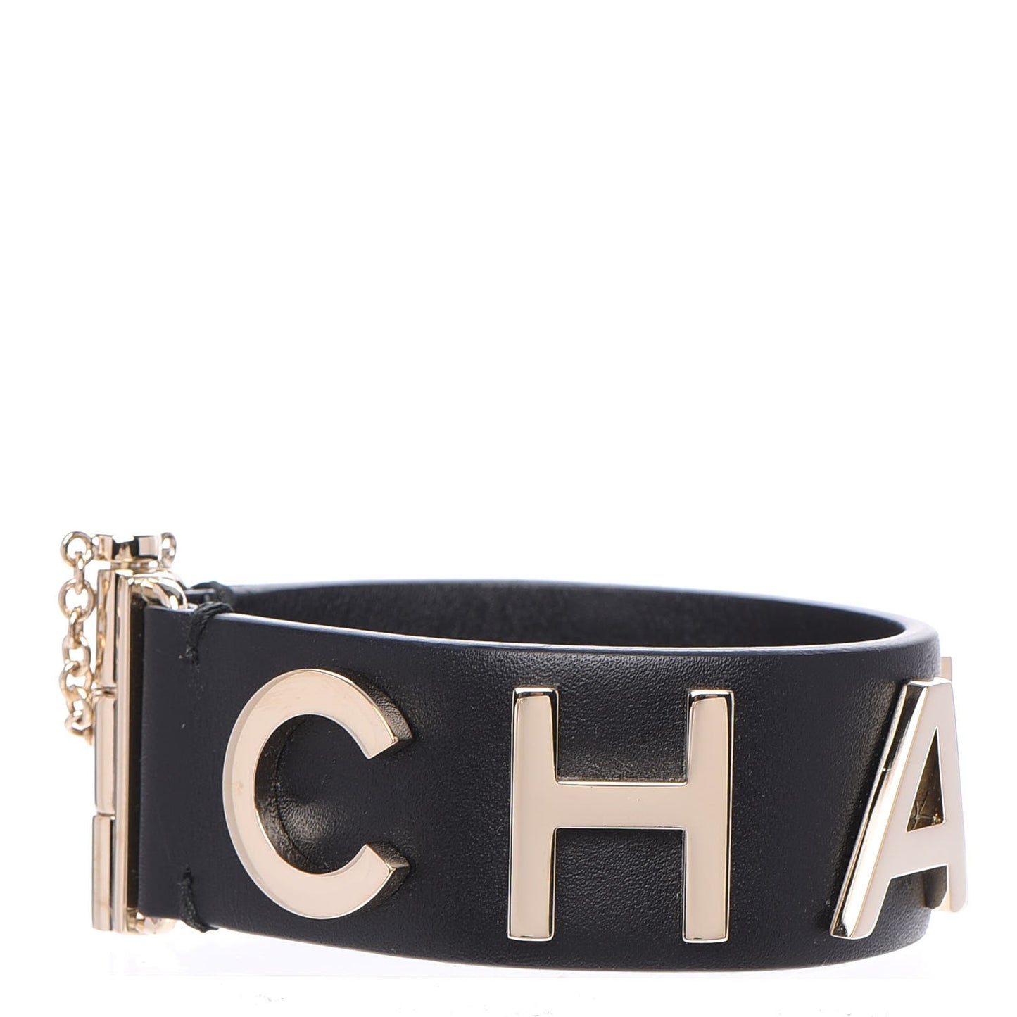 Calfskin Logo Cuff Bracelet Black Gold