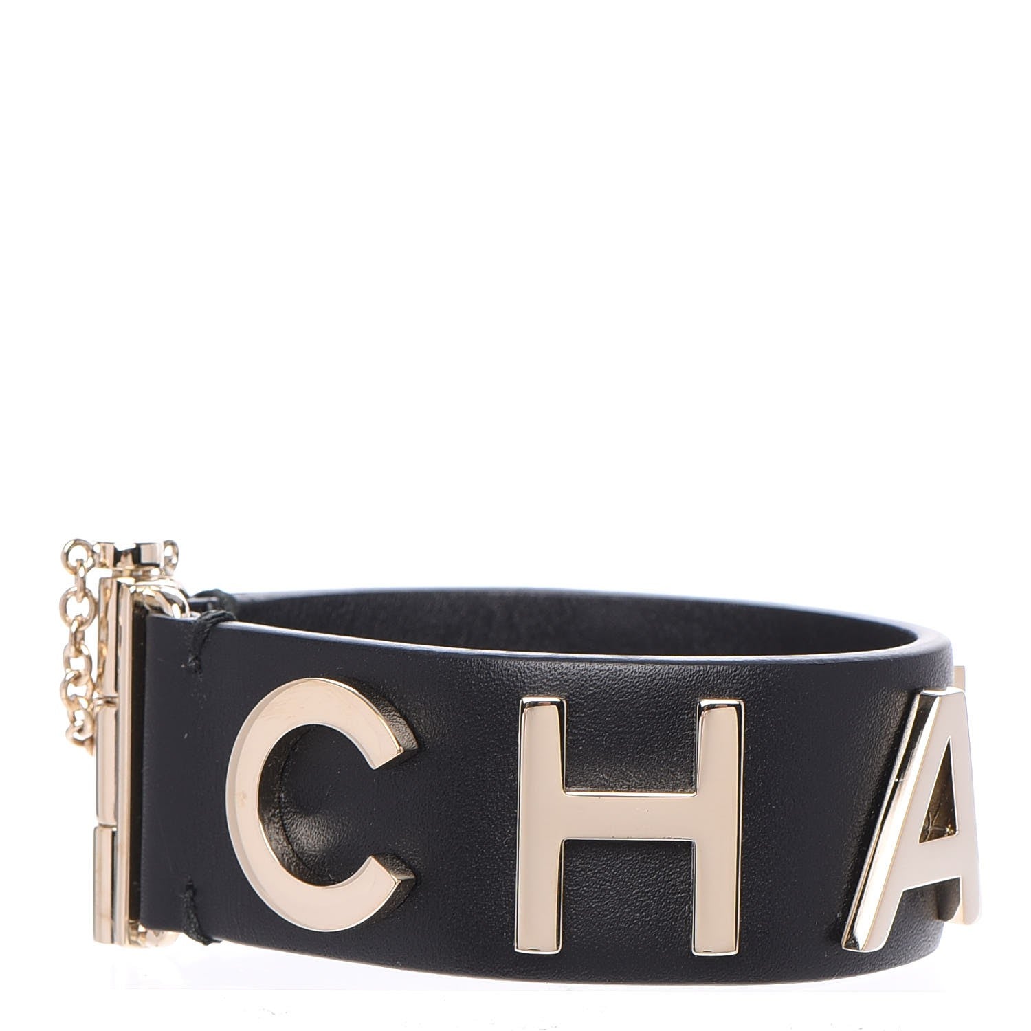 Chanel Calfskin Logo Cuff Bracelet Black Gold 1 of 8