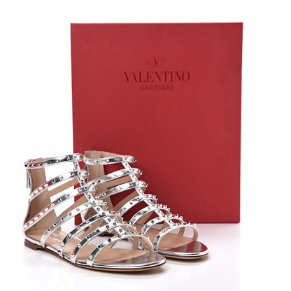 Valentino Garavani Metallic Nappa Lovestud Caged Flat Sandals 37 Silver 9 of 9