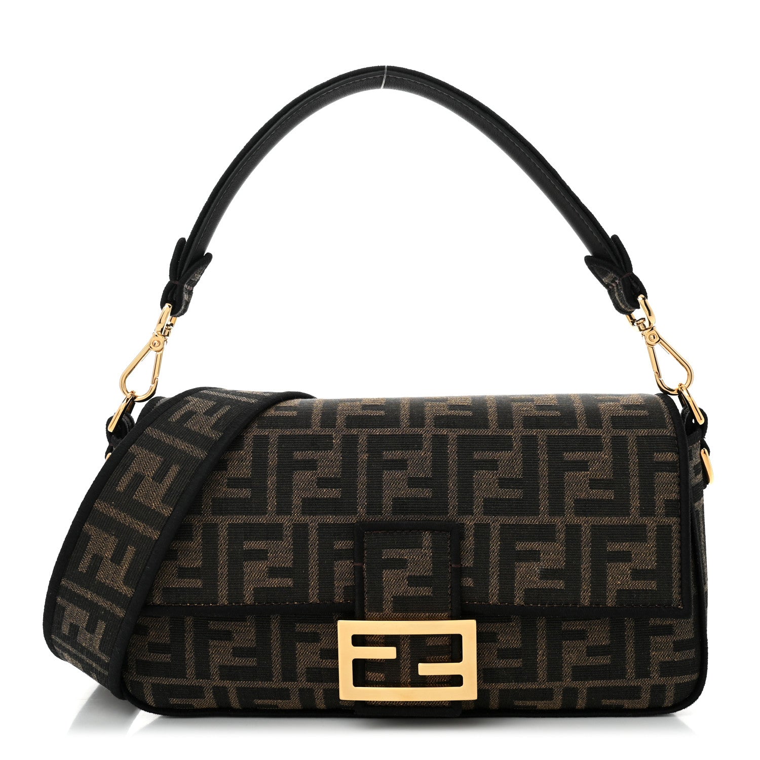 Fendi Fabric Jacquard FF 1974 Medium Baguette Tobacco Moro Black 1 of 11