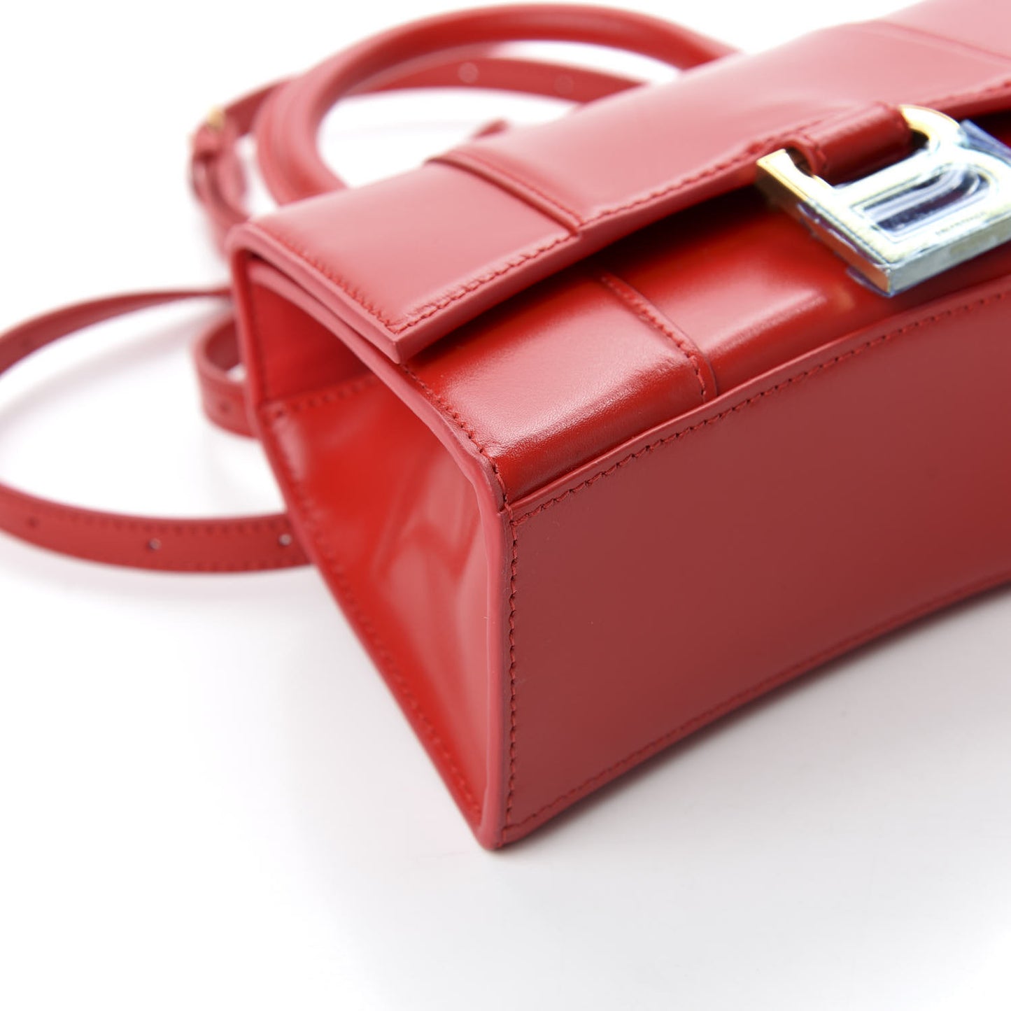 Shiny Box Calfskin Hourglass Top Handle Bag XS Bright Red