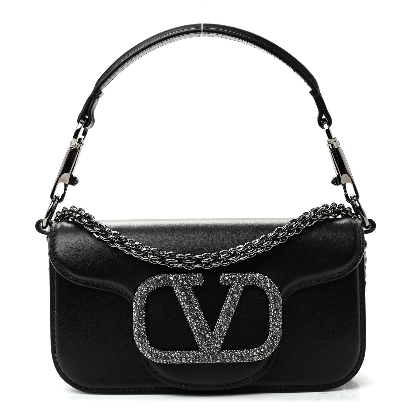 Calfskin Crystal Vlogo Small Loco Shoulder Bag Black